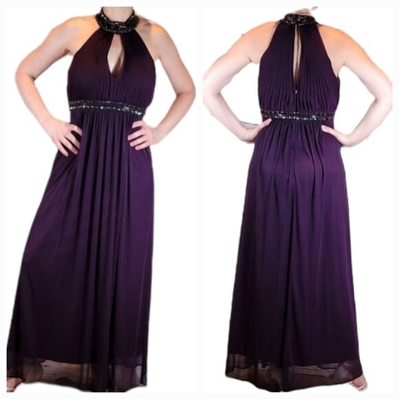 🔹️Cache Eggplant Beaded Ruched Formal Dress Size 4 - Picture 1 of 12